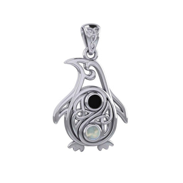 Celtic Yin Yang Spirit of The Antarctic Penguin Silver Pendant with Gem TPD6014 - Jewelry